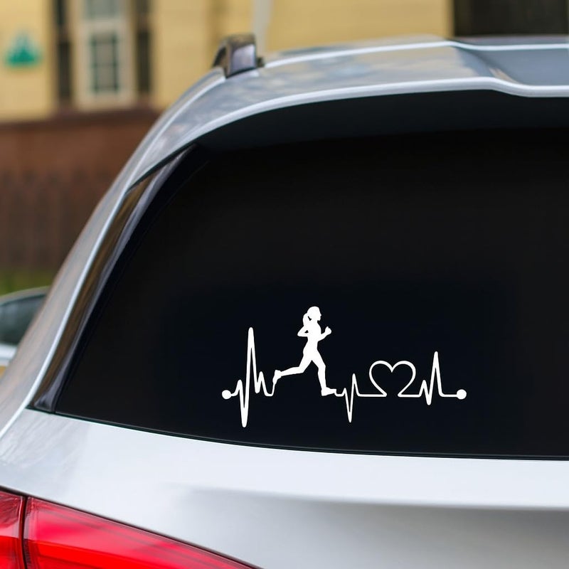 H-TRADINGS Run Girl Heartbeat Half Marathon 13.1, 26.2 Running Eye - Catching Vinyl Decal Sticker 7 x 4 Approximately White for Car, Truck, SUV, Laptop, Boat, Windows - Image 1